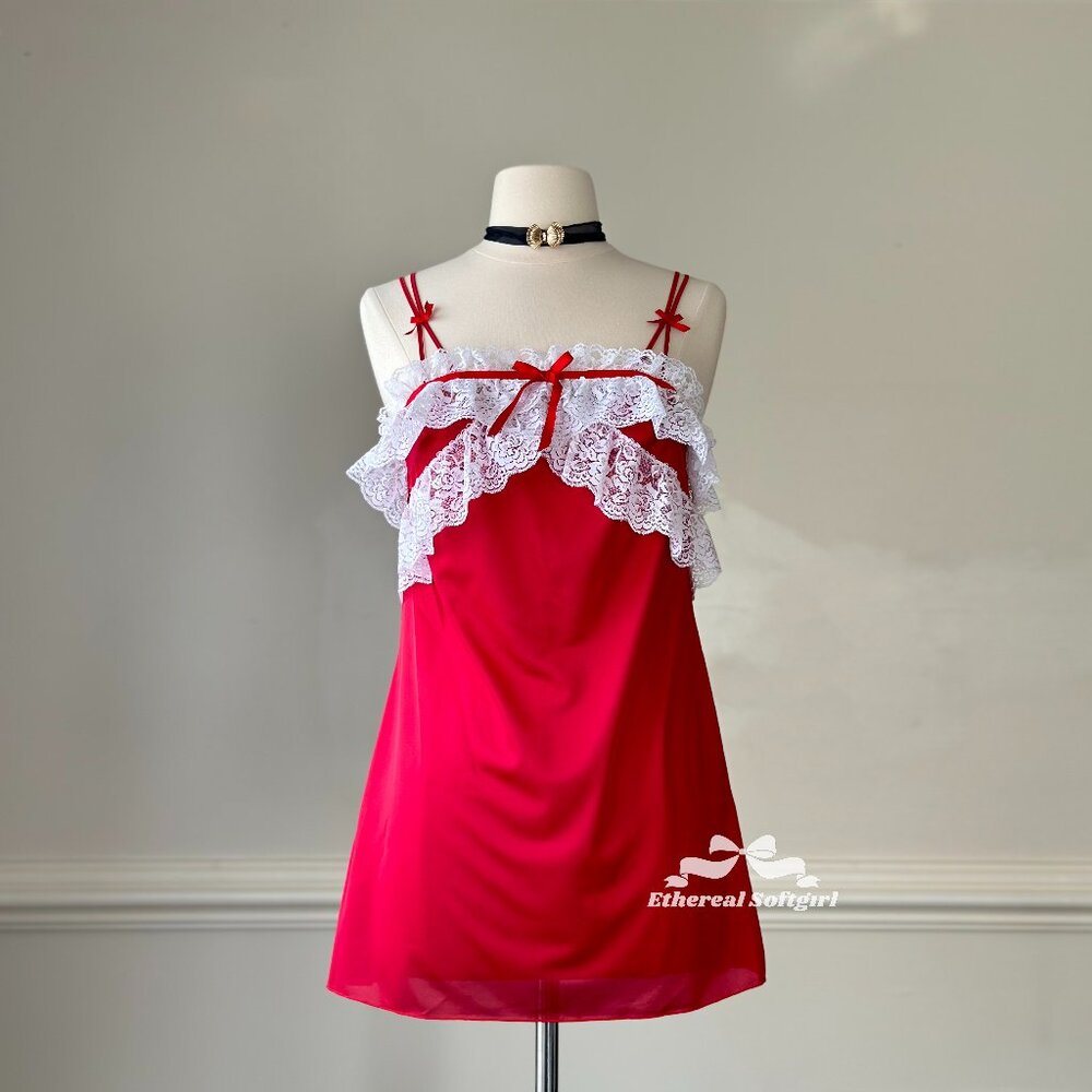 Japanese coquette satin red babydoll dress